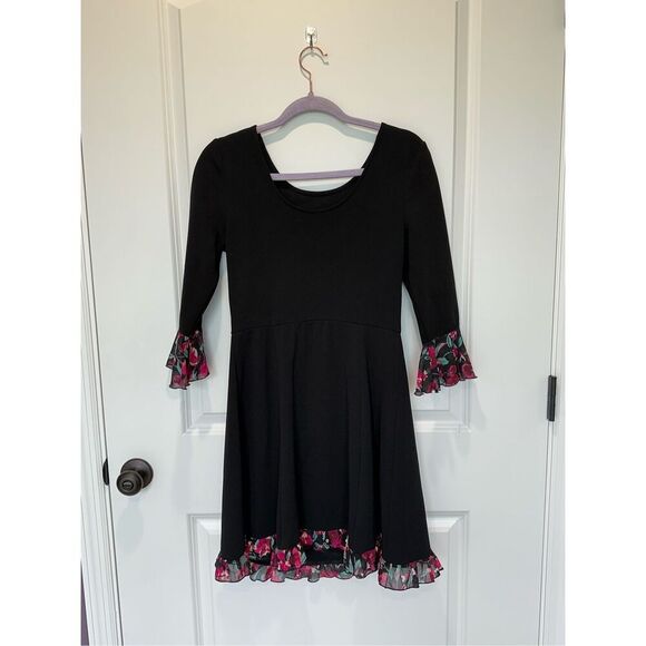 Every Body Every Wear Black Pink Floral Ruffle Dress Size Small - Picture 2 of 8